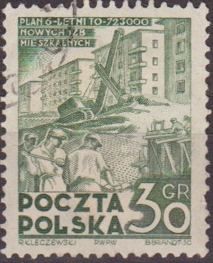 z vendido Polonia 1951 Scott 528 Sello º Plan 6 Construccion Casas Apartamentos Pologne Polska Poland Polen 